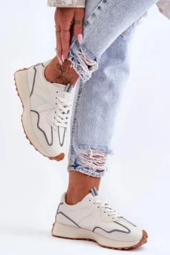 Best Boto Damskie Skórzane Buty Sportowe Beżowe Faro