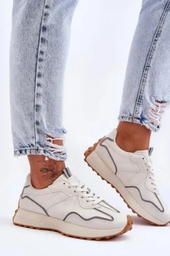 Best Boto Damskie Skórzane Buty Sportowe Beżowe Faro