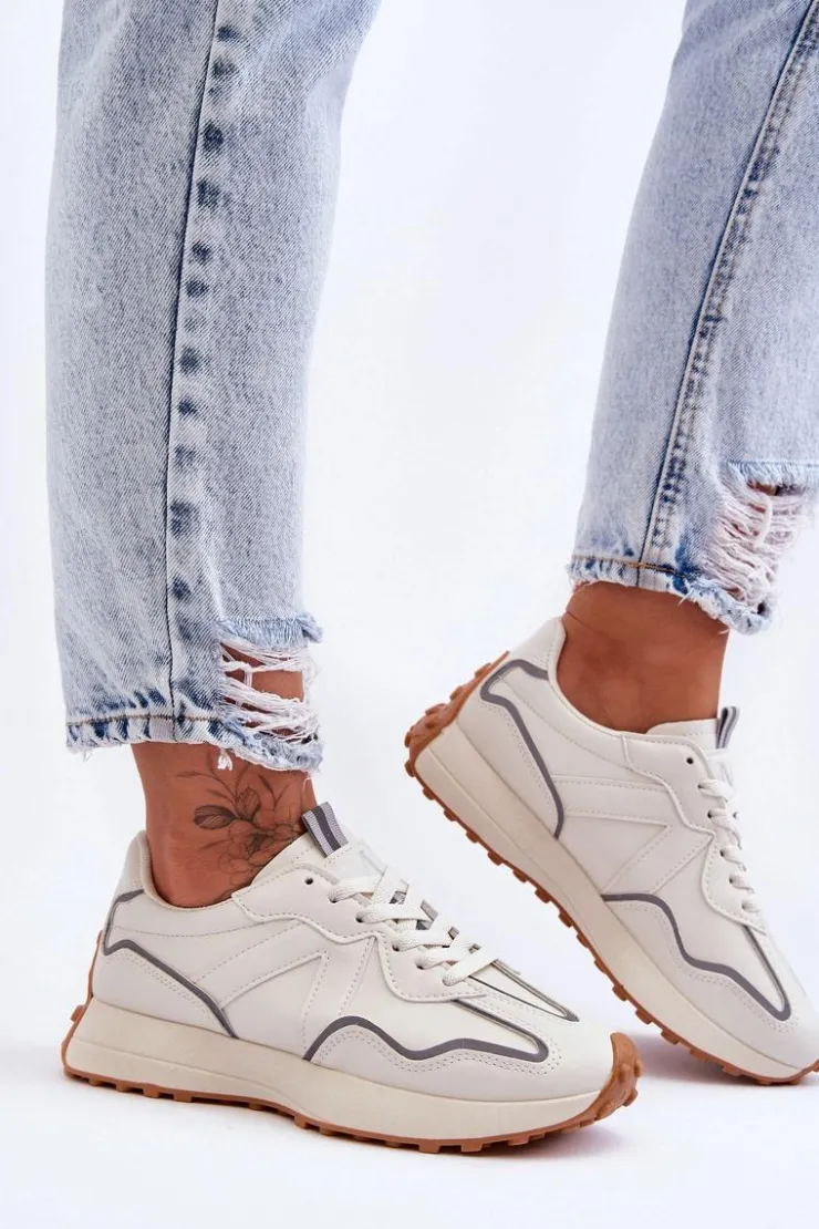 Best Boto Damskie Skórzane Buty Sportowe Beżowe Faro