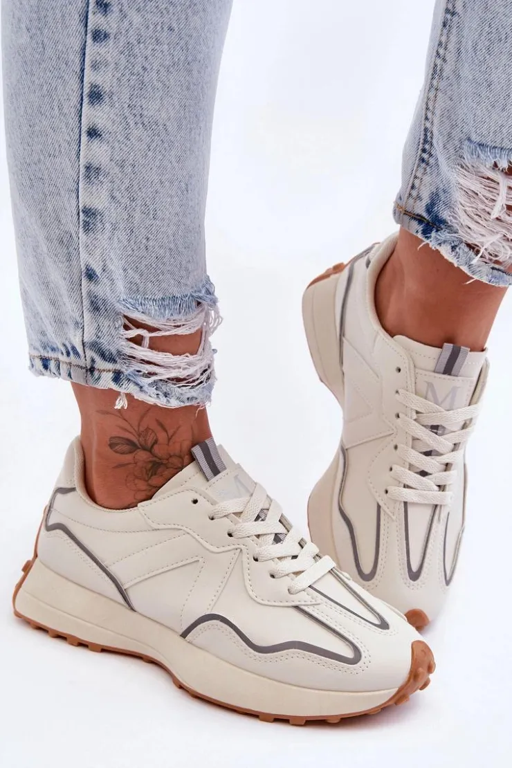 Best Boto Damskie Skórzane Buty Sportowe Beżowe Faro