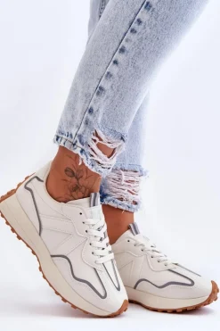 Best Boto Damskie Skórzane Buty Sportowe Beżowe Faro