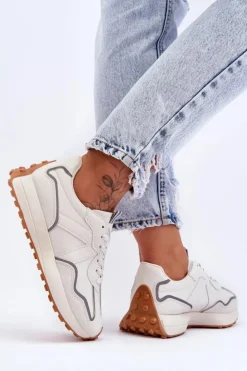 Best Boto Damskie Skórzane Buty Sportowe Beżowe Faro