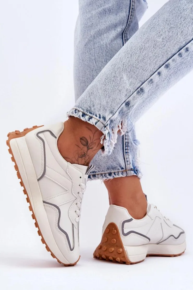 Best Boto Damskie Skórzane Buty Sportowe Beżowe Faro