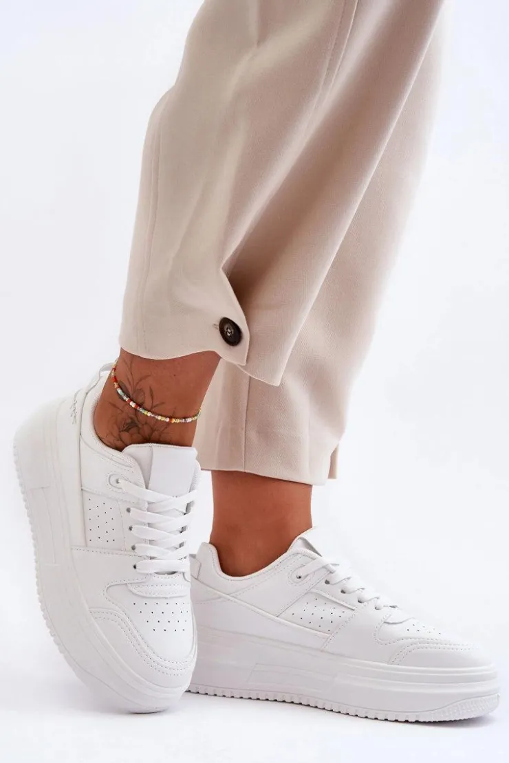 Discount Boto Damskie Skórzane Buty Sportowe Na Masywnej Platformie Białe Belisso