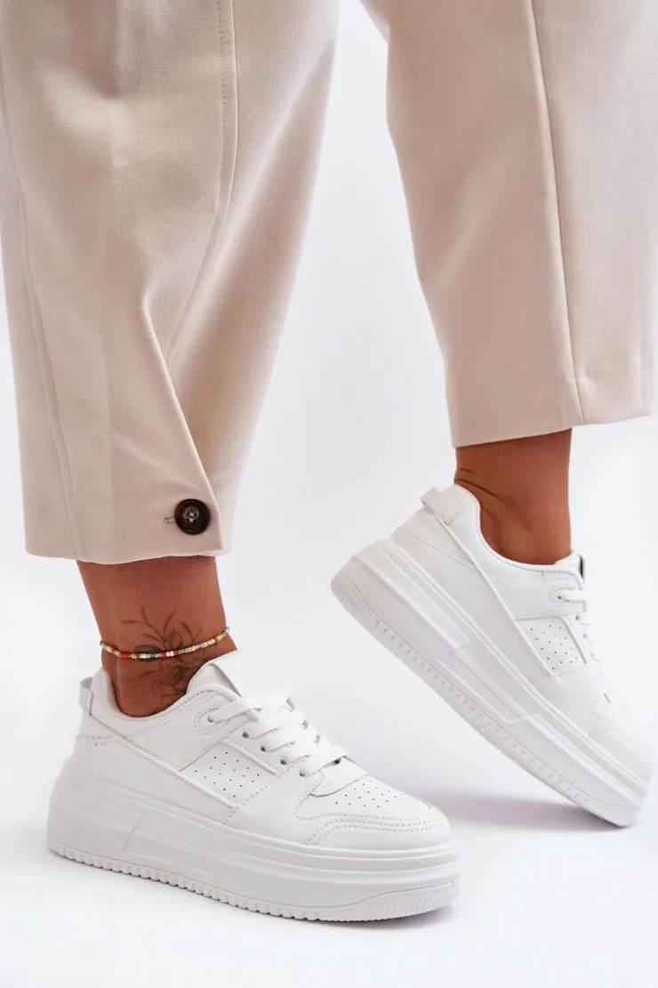 Discount Boto Damskie Skórzane Buty Sportowe Na Masywnej Platformie Białe Belisso