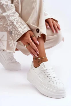 Discount Boto Damskie Skórzane Buty Sportowe Na Masywnej Platformie Białe Belisso