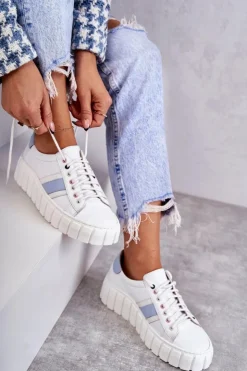 Damskie Boto Damskie Skórzane Buty Sportowe Wiązane Biało-Niebieskie Ariva