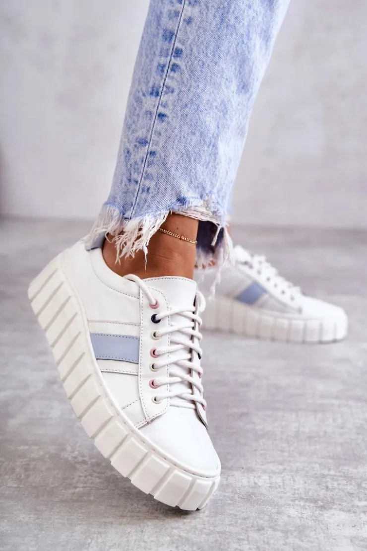 Damskie Boto Damskie Skórzane Buty Sportowe Wiązane Biało-Niebieskie Ariva