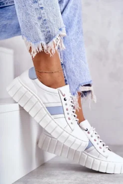 Damskie Boto Damskie Skórzane Buty Sportowe Wiązane Biało-Niebieskie Ariva