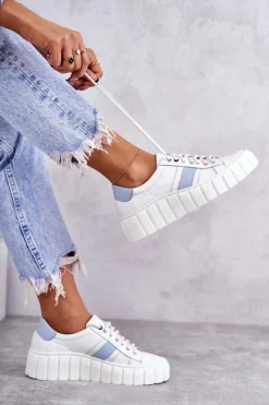 Damskie Boto Damskie Skórzane Buty Sportowe Wiązane Biało-Niebieskie Ariva