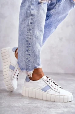 Damskie Boto Damskie Skórzane Buty Sportowe Wiązane Biało-Niebieskie Ariva
