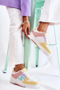 Boto Sneakersy Damskie*Damskie Skórzane Buty Sportowe Biało-Żólte Francis