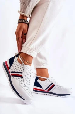 Damskie Evento Damskie Skórzane Buty Sportowe Biało-Granatowe Jane