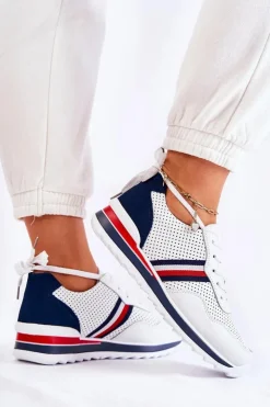 Damskie Evento Damskie Skórzane Buty Sportowe Biało-Granatowe Jane