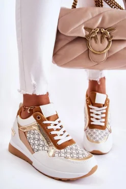 Damskie Boto Damskie Skórzane Buty Sportowe Na Koturnie Białe Catrine