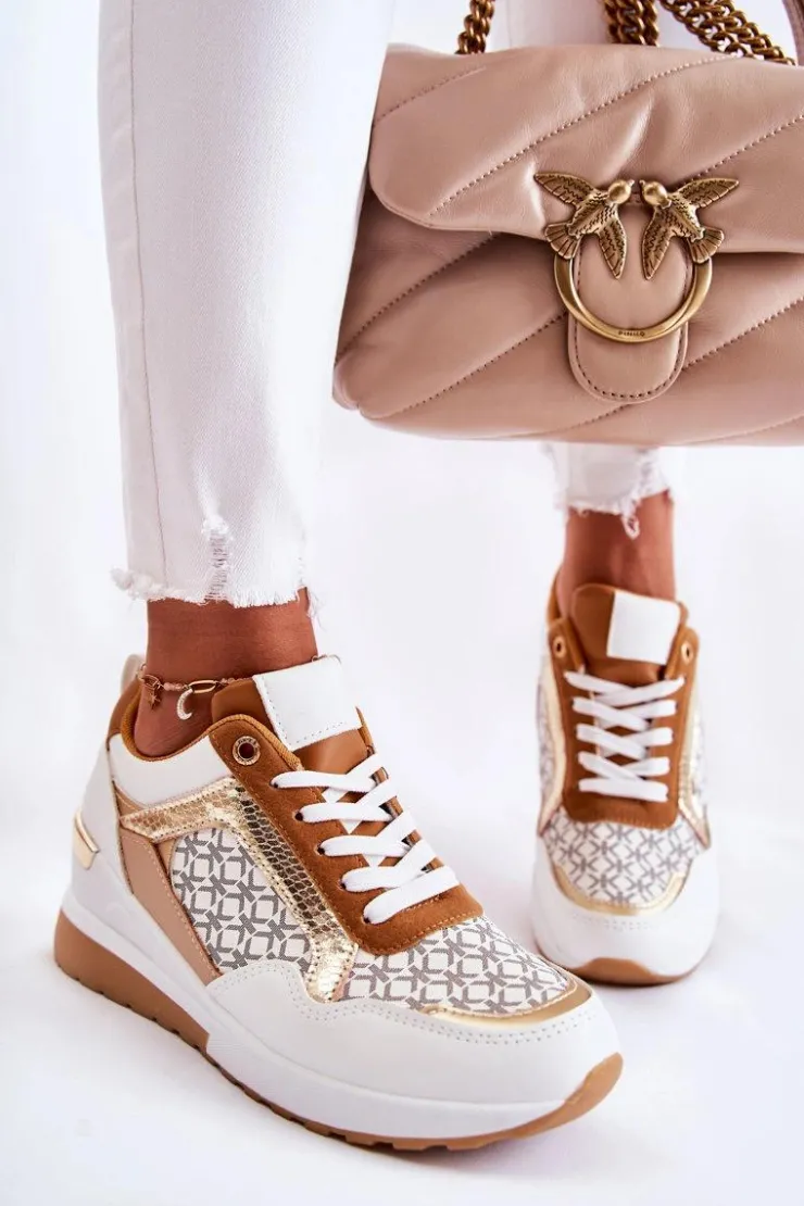 Damskie Boto Damskie Skórzane Buty Sportowe Na Koturnie Białe Catrine