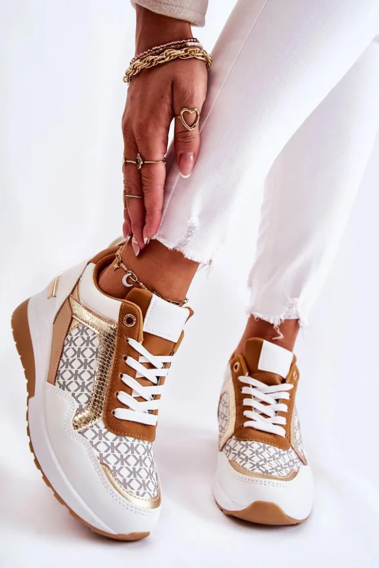 Damskie Boto Damskie Skórzane Buty Sportowe Na Koturnie Białe Catrine