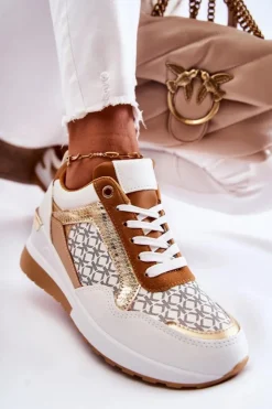 Damskie Boto Damskie Skórzane Buty Sportowe Na Koturnie Białe Catrine