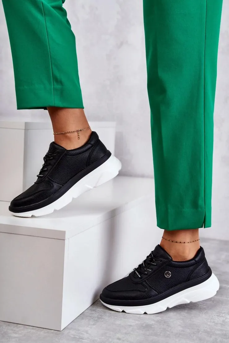 Damskie Buty damskie Vinceza Damskie Skórzane Buty Sportowe Czarne Camrose