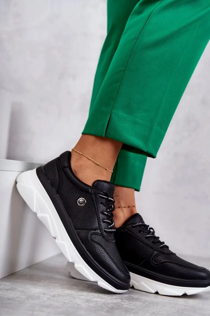 Damskie Buty damskie Vinceza Damskie Skórzane Buty Sportowe Czarne Camrose