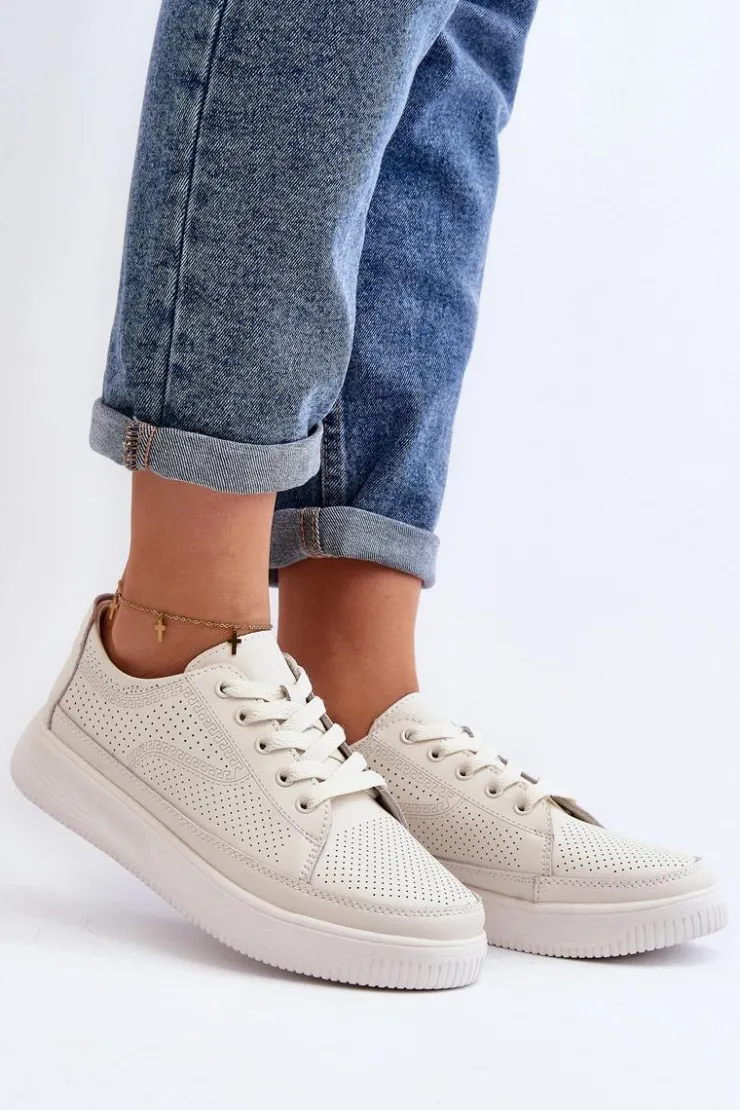 Damskie Buty Sergio Leone Damskie Skórzane Buty Sportowe Sneakersy Białe Failla