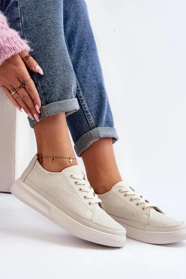 Damskie Buty Sergio Leone Damskie Skórzane Buty Sportowe Sneakersy Białe Failla