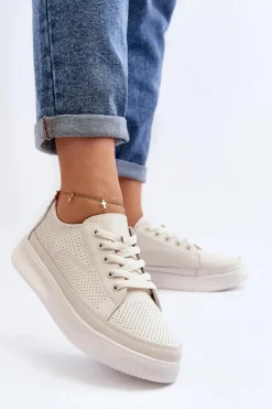 Damskie Buty Sergio Leone Damskie Skórzane Buty Sportowe Sneakersy Białe Failla