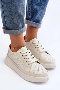 Damskie Buty Sergio Leone Damskie Skórzane Buty Sportowe Sneakersy Białe Failla