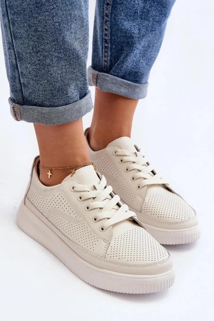 Damskie Buty Sergio Leone Damskie Skórzane Buty Sportowe Sneakersy Białe Failla