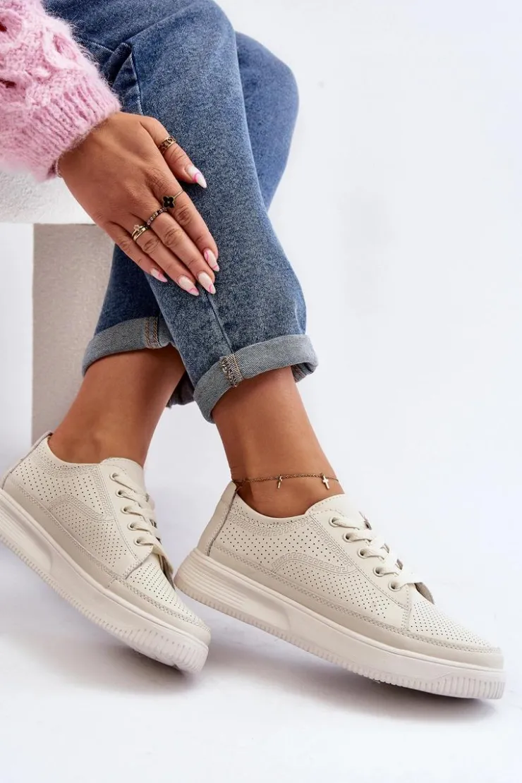 Damskie Buty Sergio Leone Damskie Skórzane Buty Sportowe Sneakersy Białe Failla