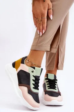 Damskie Boto Damskie Skórzane Buty Sportowe Na Platformie Czarno-Zielone Chaya