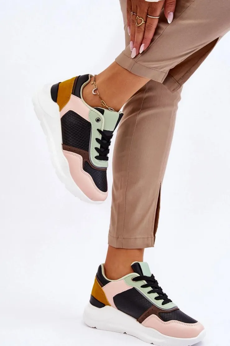 Damskie Boto Damskie Skórzane Buty Sportowe Na Platformie Czarno-Zielone Chaya