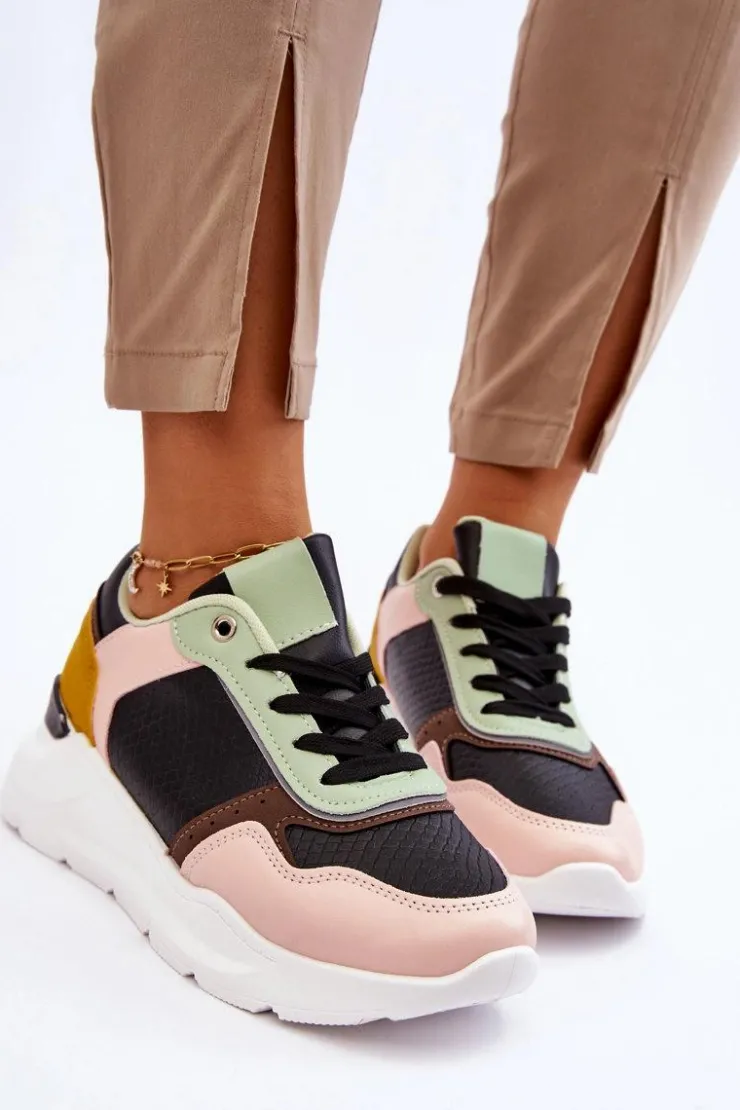 Damskie Boto Damskie Skórzane Buty Sportowe Na Platformie Czarno-Zielone Chaya