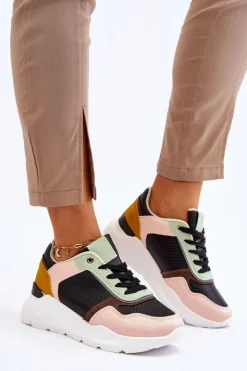 Damskie Boto Damskie Skórzane Buty Sportowe Na Platformie Czarno-Zielone Chaya