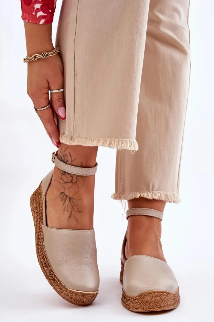 Damskie Boto Damskie Skórzane Espadryle Sandały Beżowe Lemar Moise