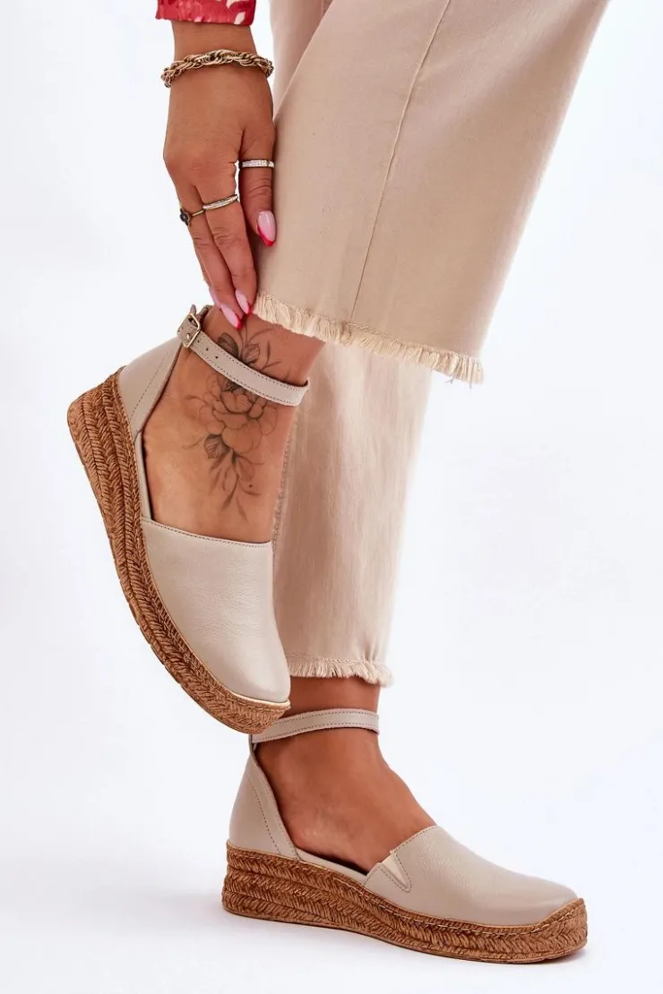 Damskie Boto Damskie Skórzane Espadryle Sandały Beżowe Lemar Moise