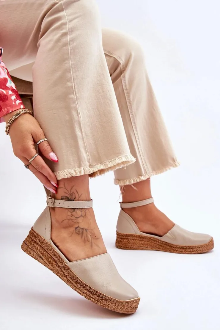 Damskie Boto Damskie Skórzane Espadryle Sandały Beżowe Lemar Moise