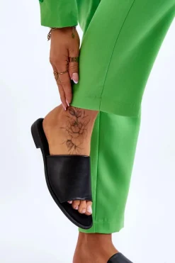 Damskie Evento Damskie Skórzane Gładkie Klapki Czarne Cerise