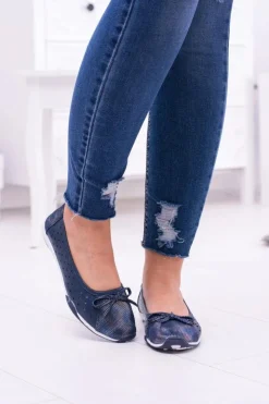 Boto Baleriny Skórzane|Baleriny Klasyczne*Damskie Skórzane Granatowe Ażurowe Balerinki Erdola