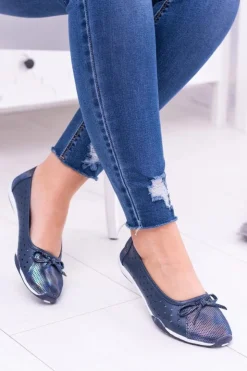 Boto Baleriny Skórzane|Baleriny Klasyczne*Damskie Skórzane Granatowe Ażurowe Balerinki Erdola