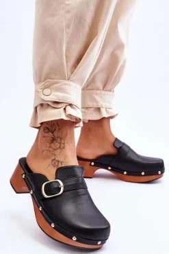 Damskie Boto Damskie Skórzane Klapki Chodaki Czarne Fanett