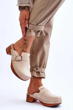 Boto Klapki Damskie Klasyczne*Damskie Skórzane Klapki Chodaki Beżowe Fanett