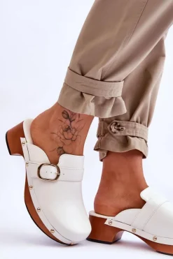 Hot Boto Damskie Skórzane Klapki Chodaki Białe Fanett