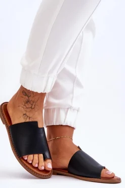 Damskie Evento Damskie Skórzane Klapki Japonki Czarne Amite