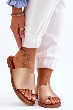 Evento Klapki Damskie Japonki*Damskie Skórzane Klapki Japonki Złote Amite Złoty