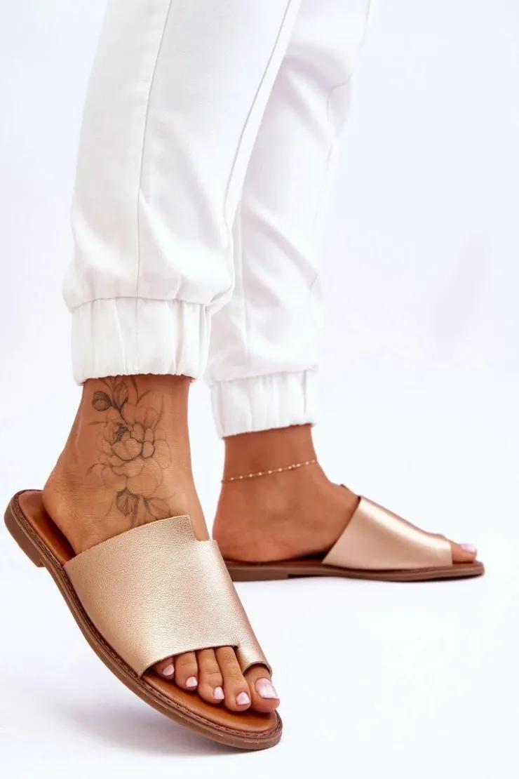 Evento Klapki Damskie Japonki*Damskie Skórzane Klapki Japonki Złote Amite Złoty