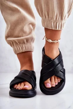 Boto Damskie Skórzane Klapki La.Fi Czarne Silla