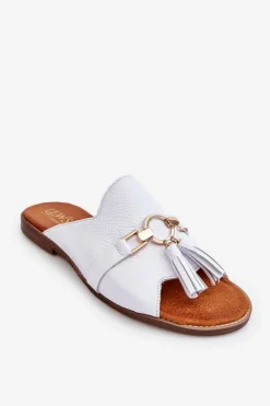 Damskie Boto Damskie Skórzane Klapki Lewski Shoes 3226 Białe