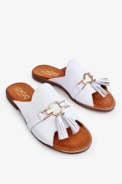 Damskie Boto Damskie Skórzane Klapki Lewski Shoes 3226 Białe