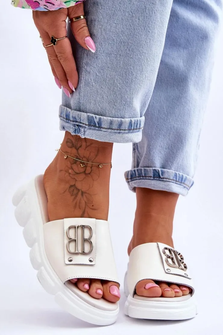 Best Buty damskie Vinceza Damskie Skórzane Klapki Na Platformie Z Ozdobą Beżowe Monroe